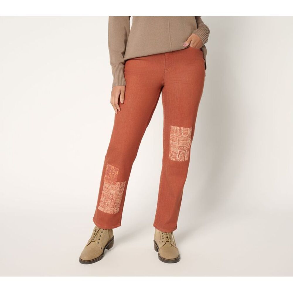 Maya J Women's Pants Sz 24 Patchwork Ankle Jeans Brown A700714